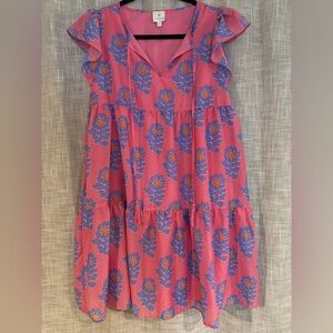 J. Marie Pink Blue The Piper Floral Ruffle Women's Dress